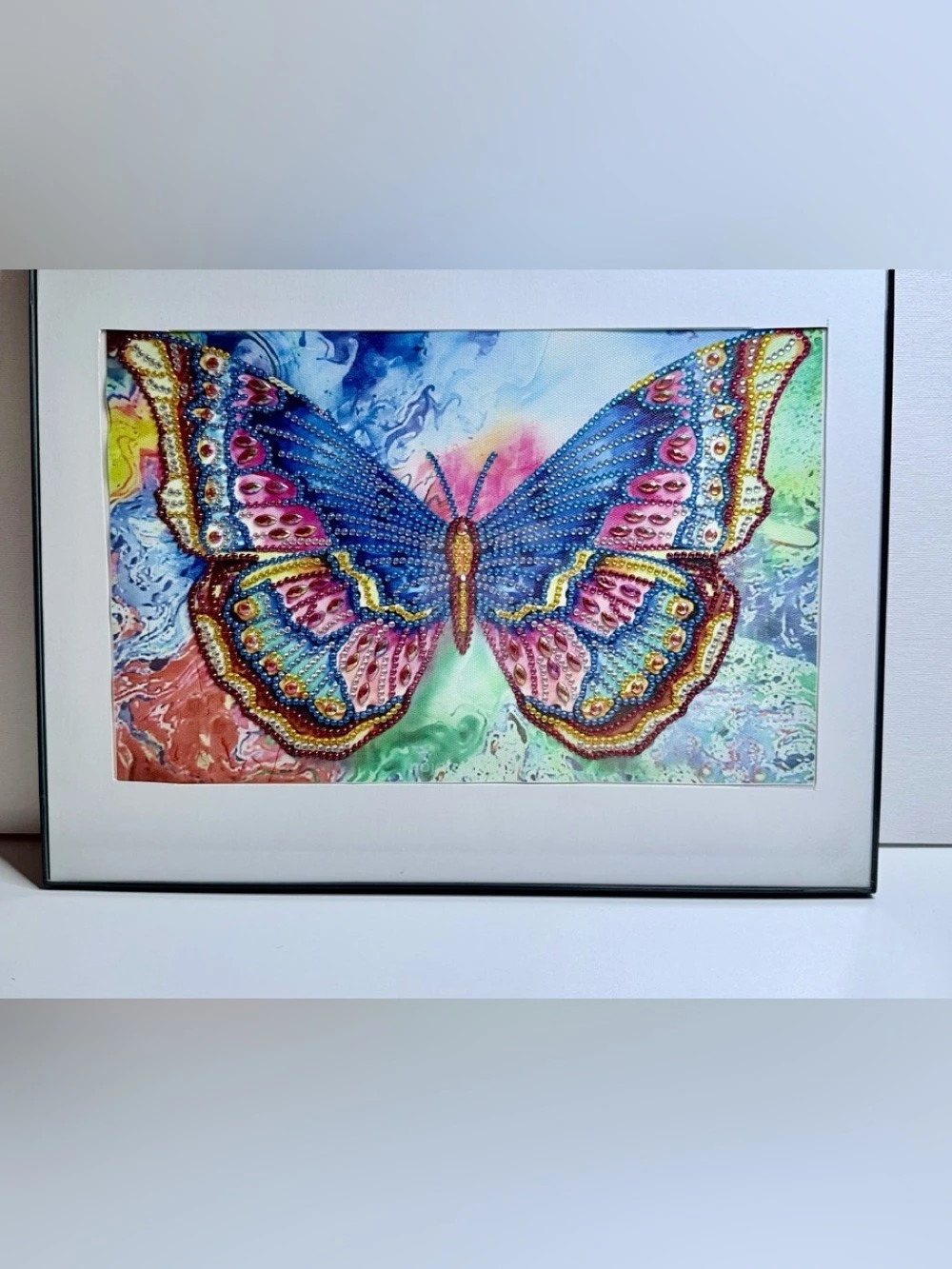 Handmade Butterfly Beaded Art in Blue & Multicolor Like New